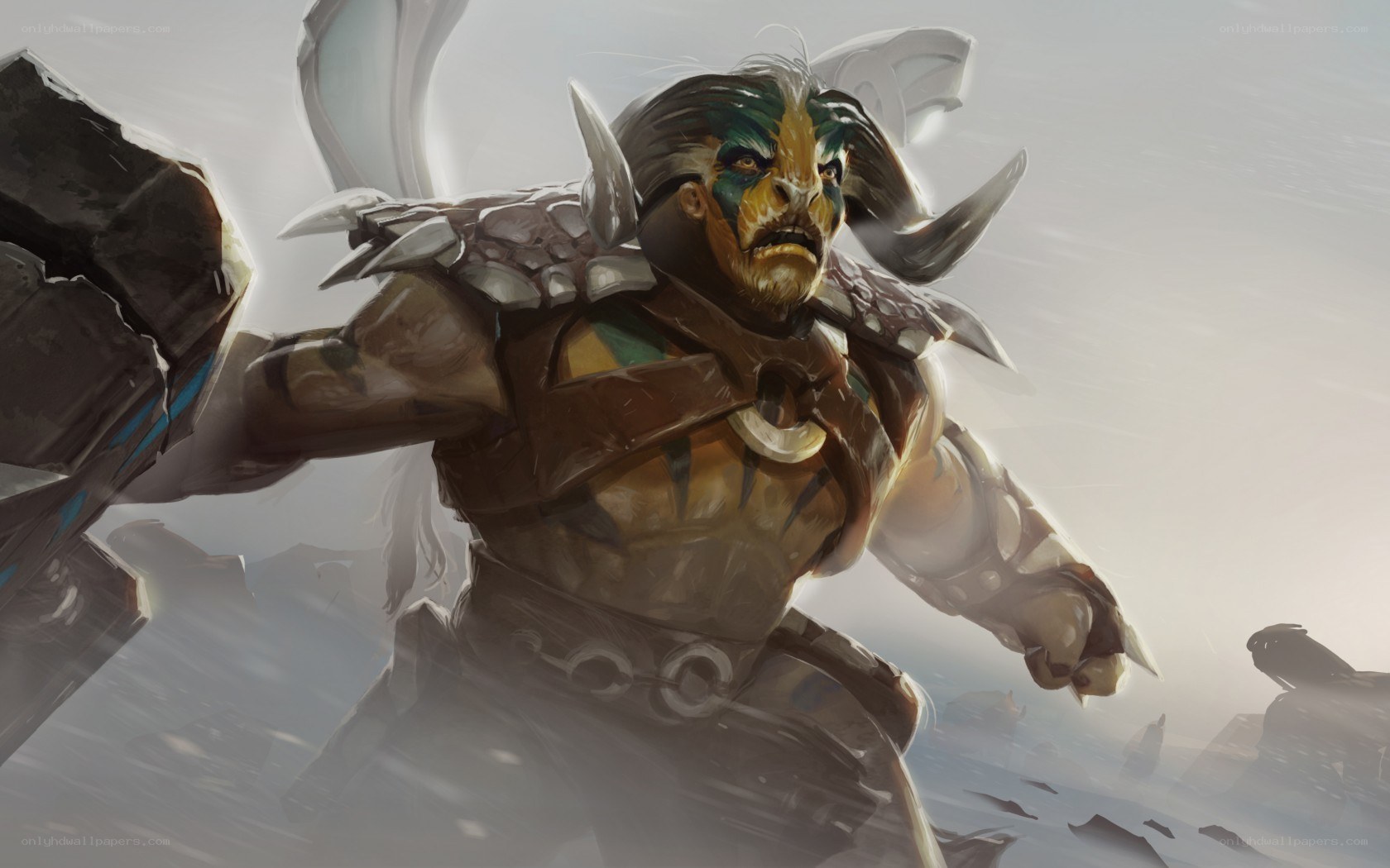 warrior in stormy landscape