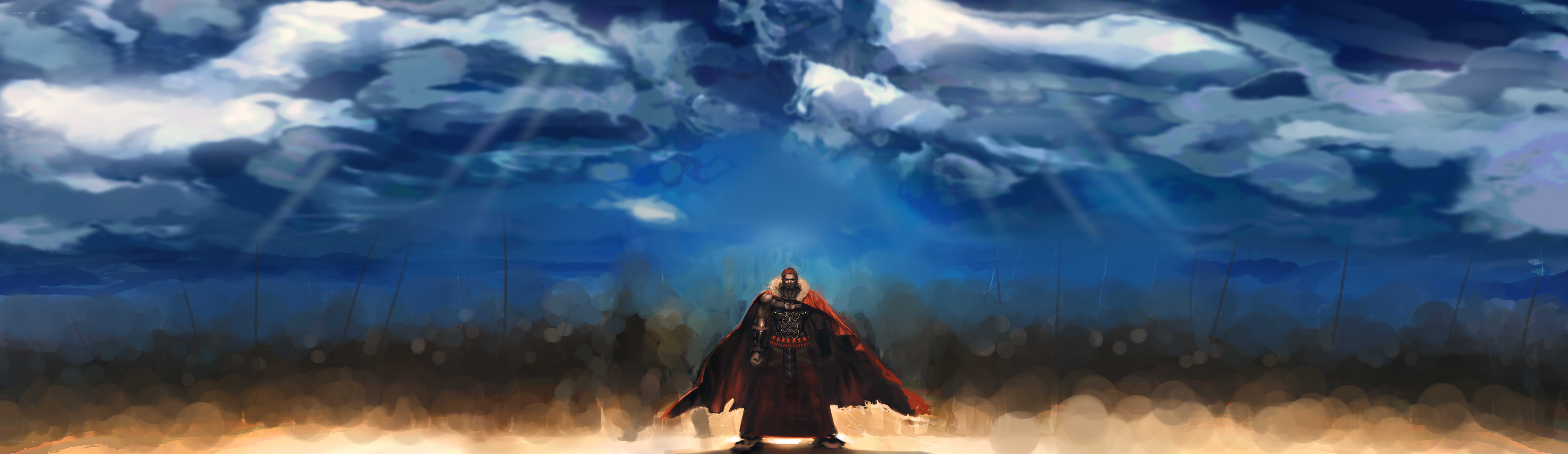warrior in stormy landscape