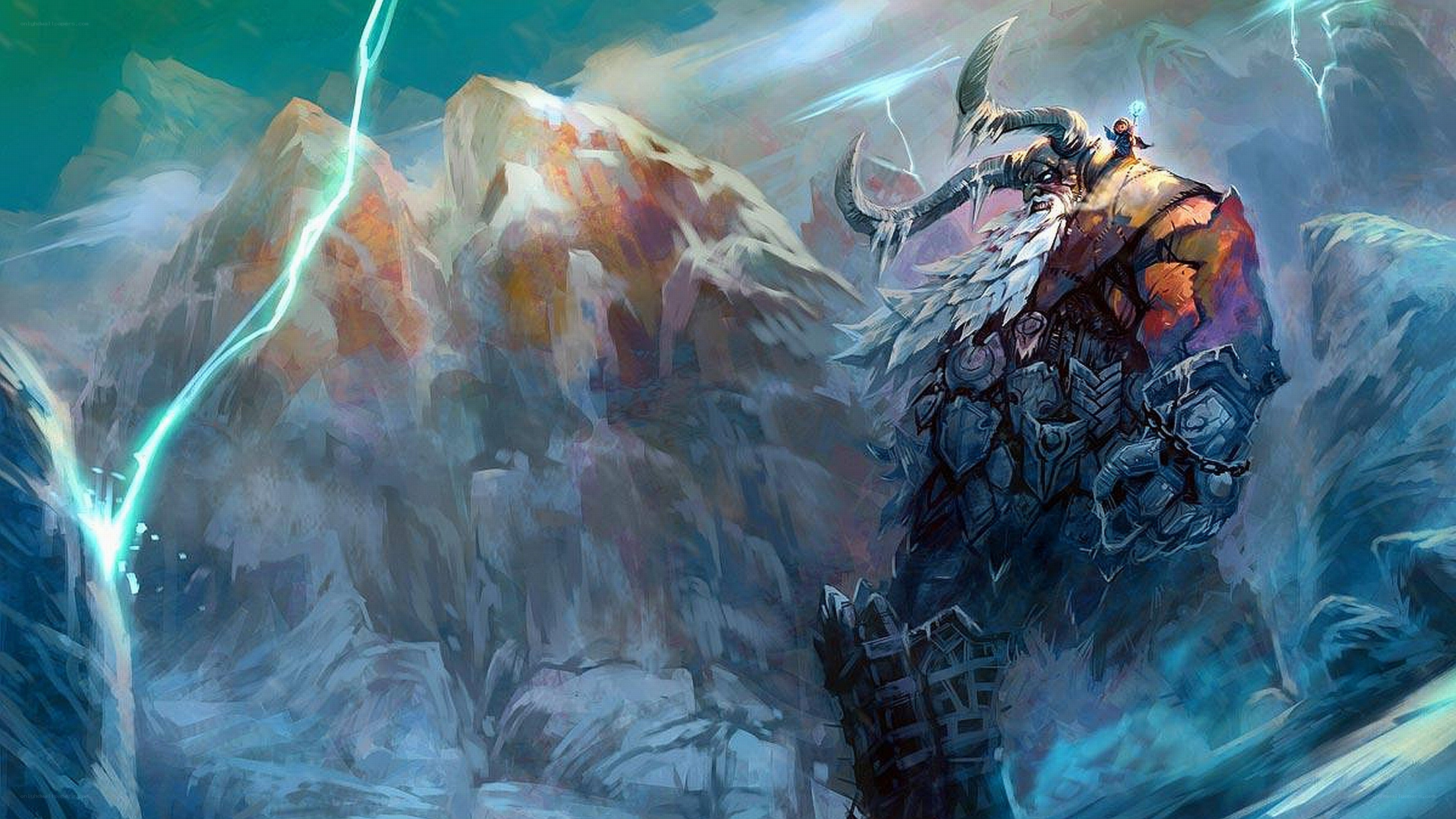 warrior in stormy mountains
