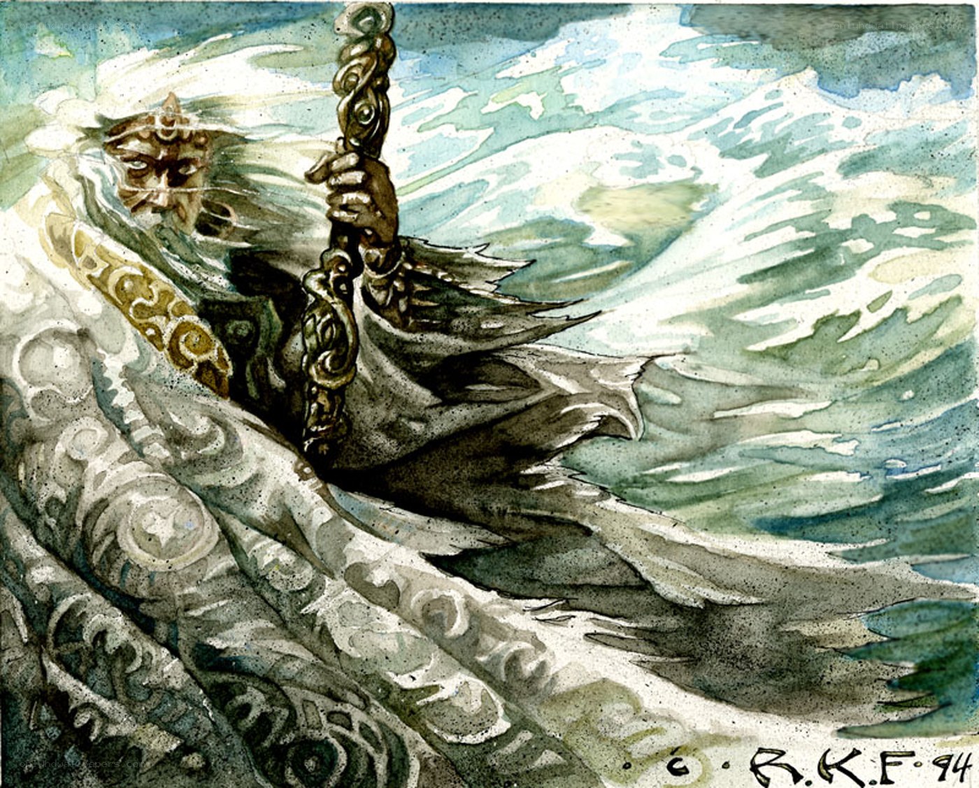 Warrior in stormy sea