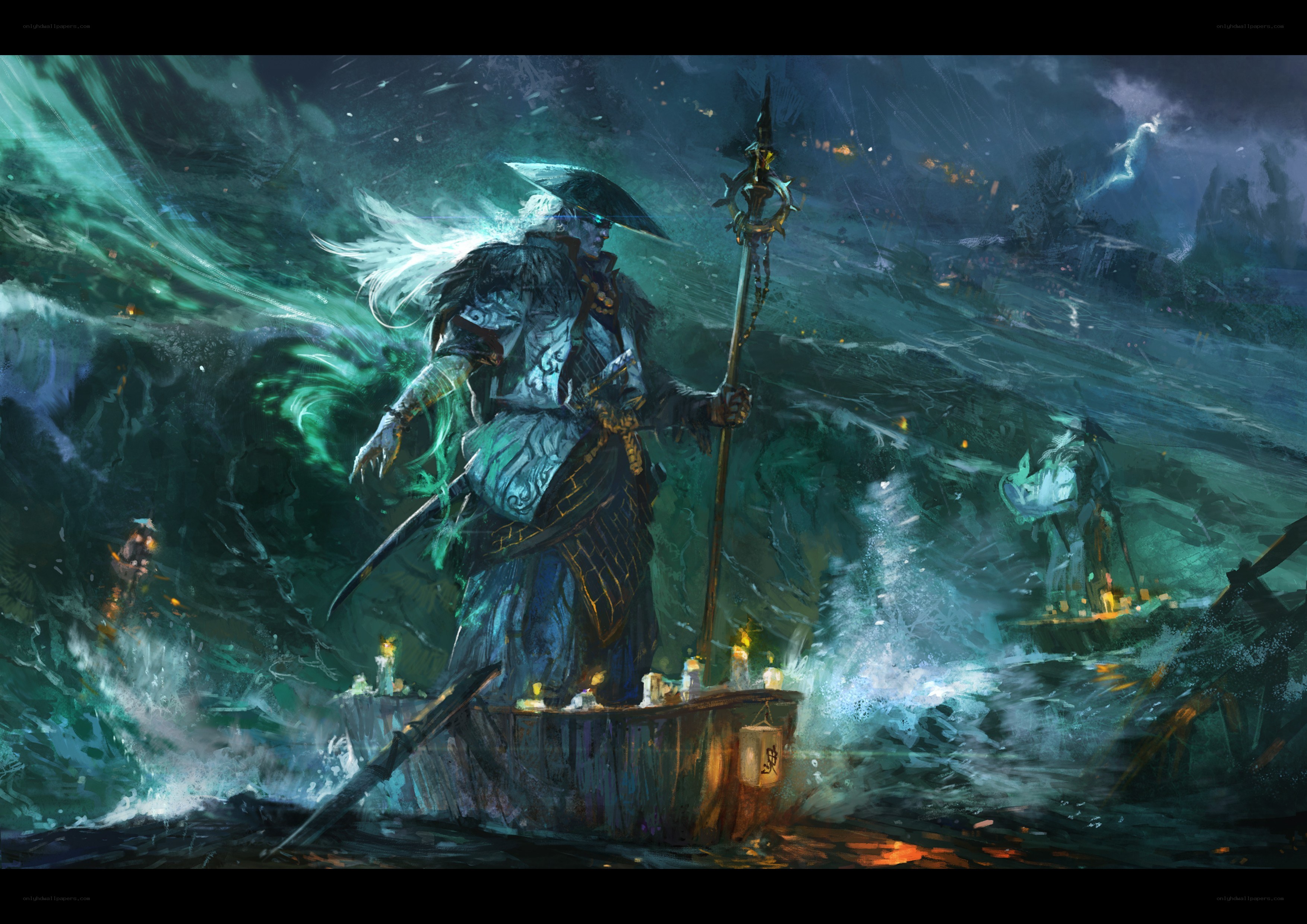 Warrior in stormy sea