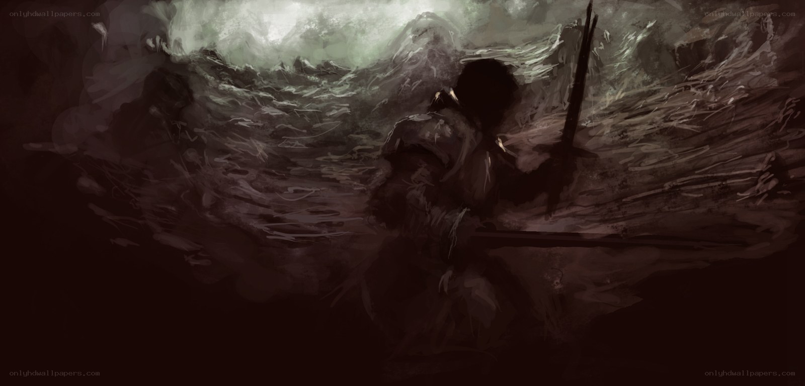 Warrior in stormy sea