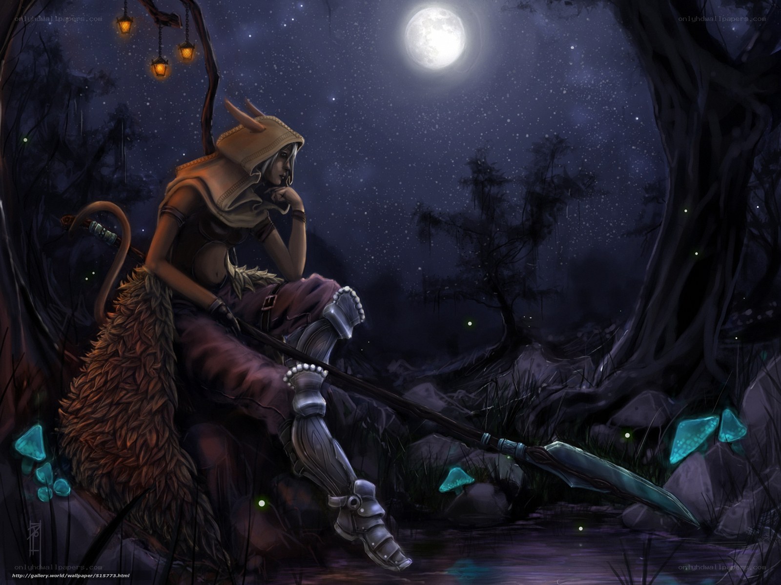 Warrior in the moonlit forest