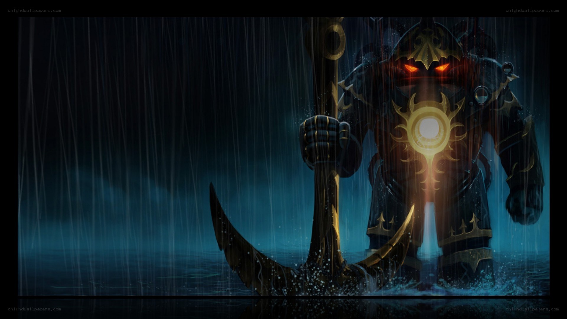 Warrior in the rain with anchor