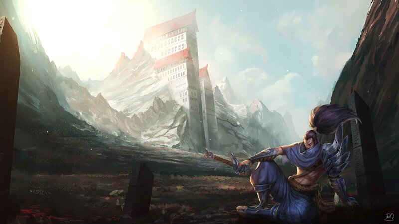Warrior Kneeling in Mountains