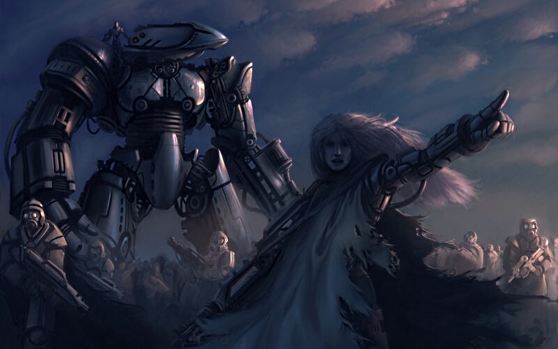 Warrior leading a mechanized army