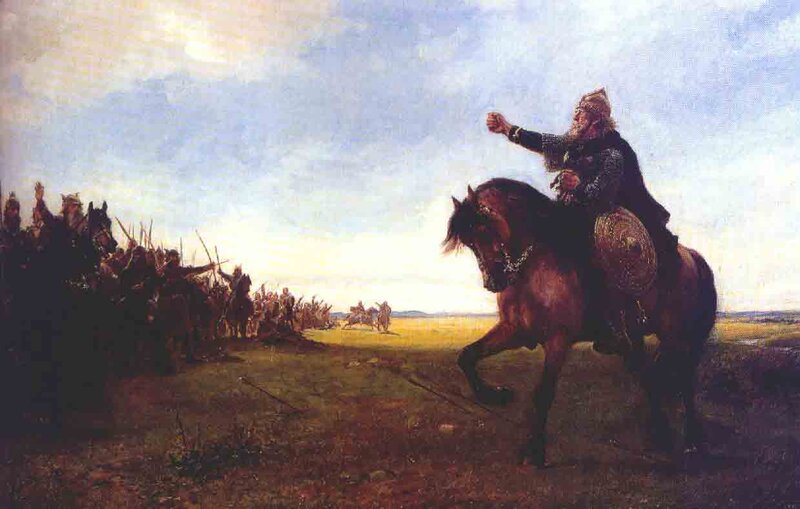 Warrior leading his army