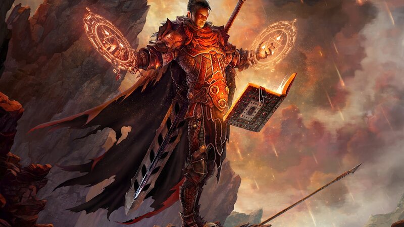 Warrior mage with glowing artifacts