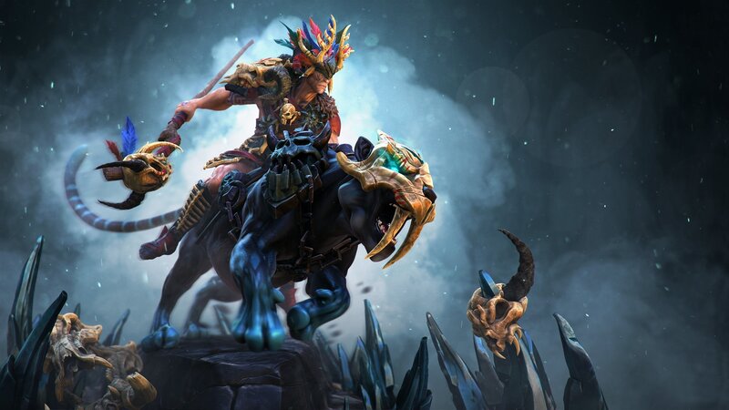 Warrior on a Beast — Black, Dramatic