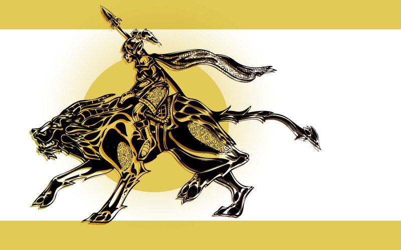 Warrior on a Beast — Gold, Dramatic