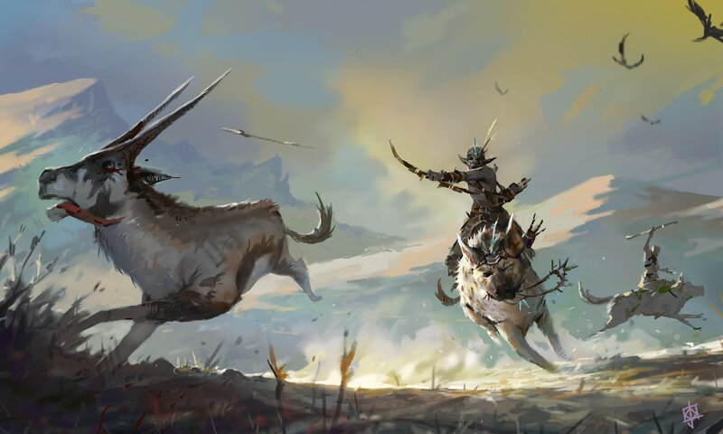 Warrior on a Beast — Gray