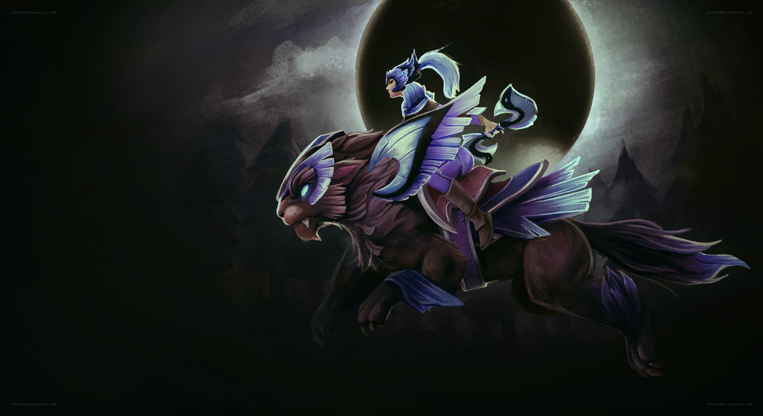 warrior on a beast under moonlight