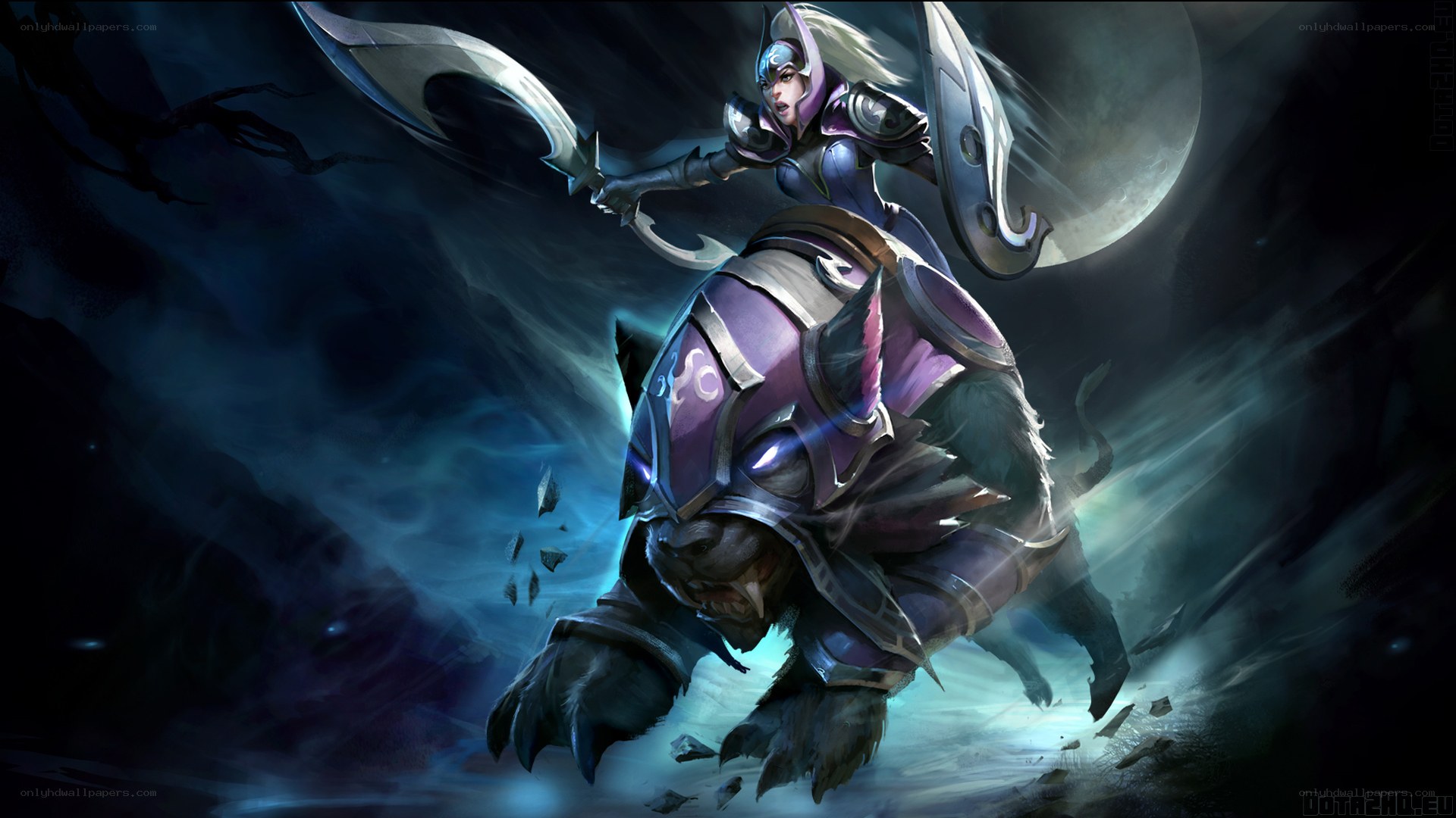 warrior on a beast under moonlight