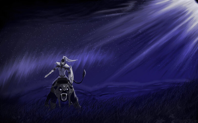 Warrior on a beast under starlight