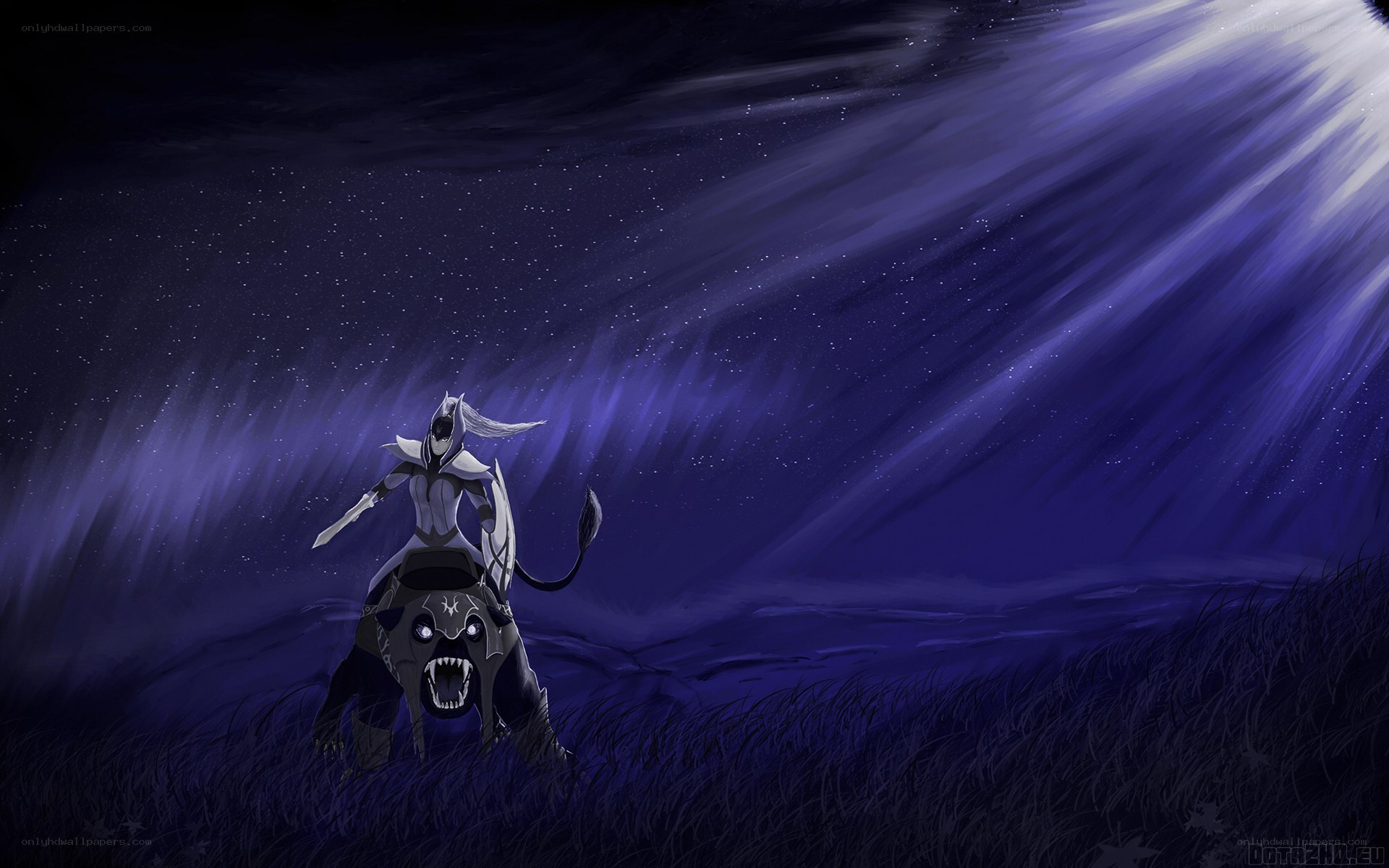 Warrior on a beast under starlight