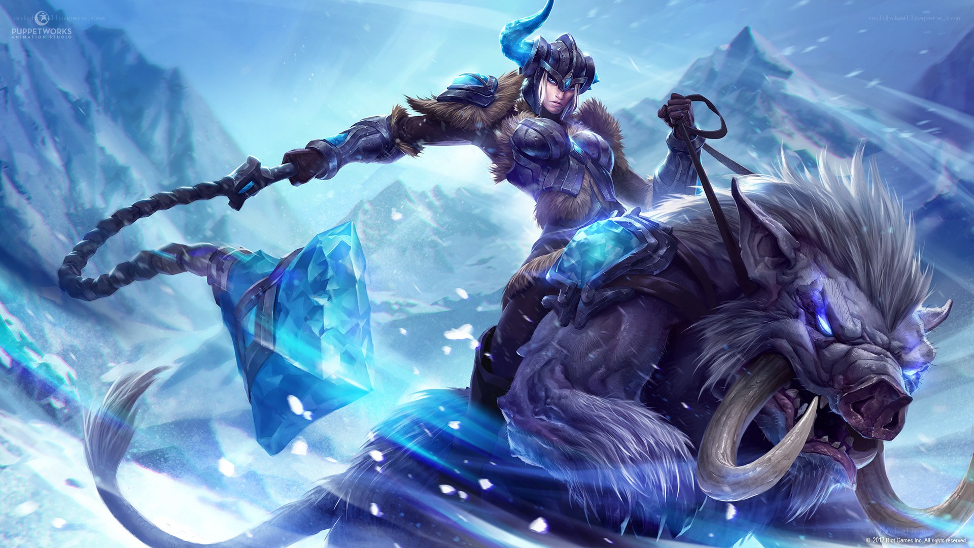 warrior on a boar in a snowy landscape