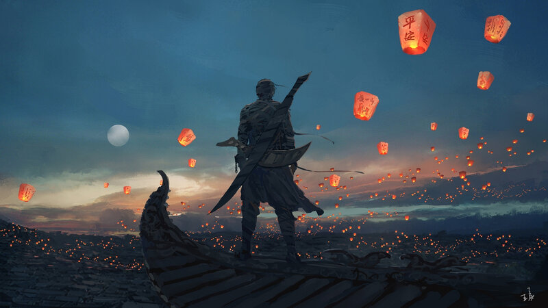 Warrior on a Boat — Blue