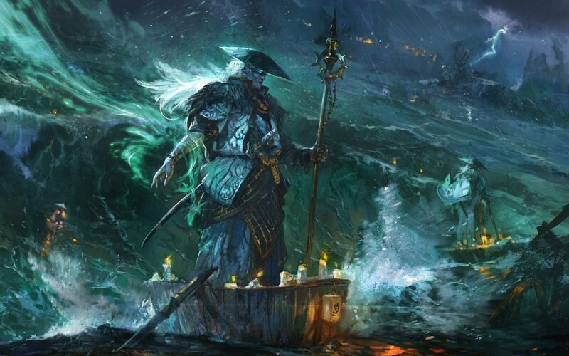 Warrior on a Boat — Green, Dramatic