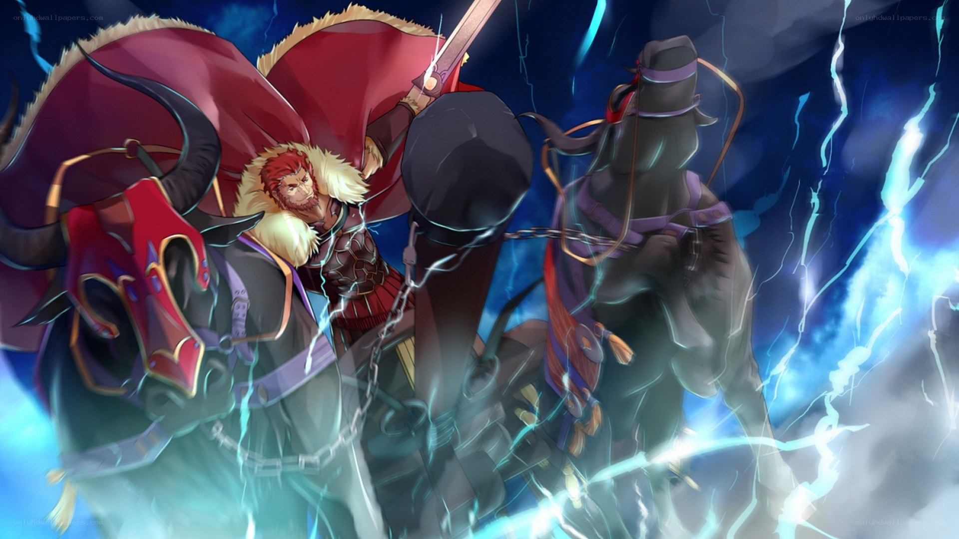 Warrior on a bull in storm