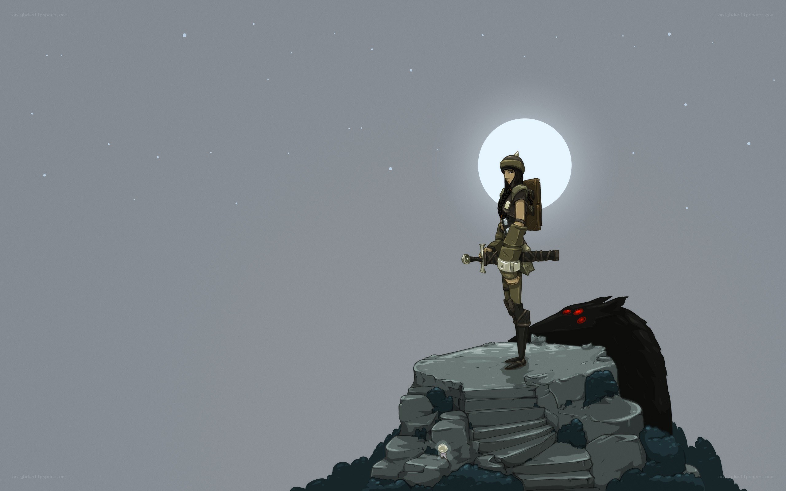 warrior on a cliff at night