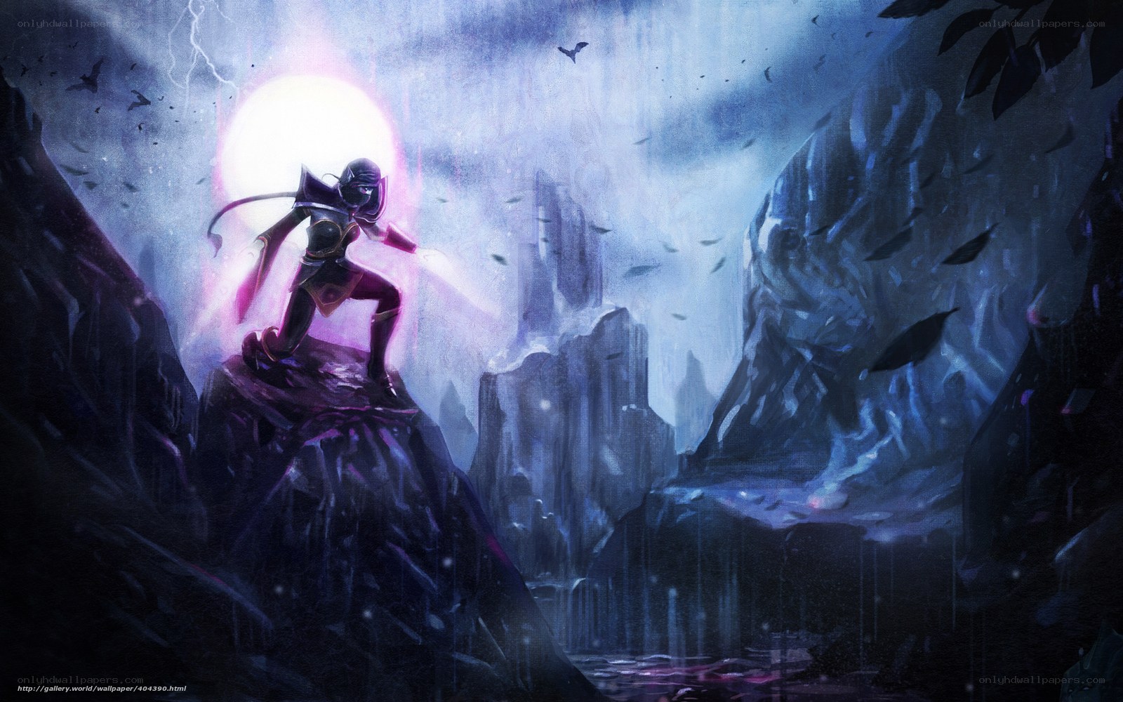 Warrior on a cliff at night