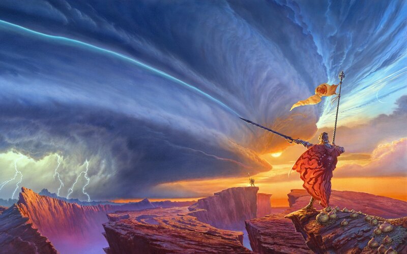 Warrior on a Cliff — Blue, Dramatic