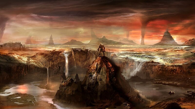 Warrior on a Cliff — Brown, Dramatic