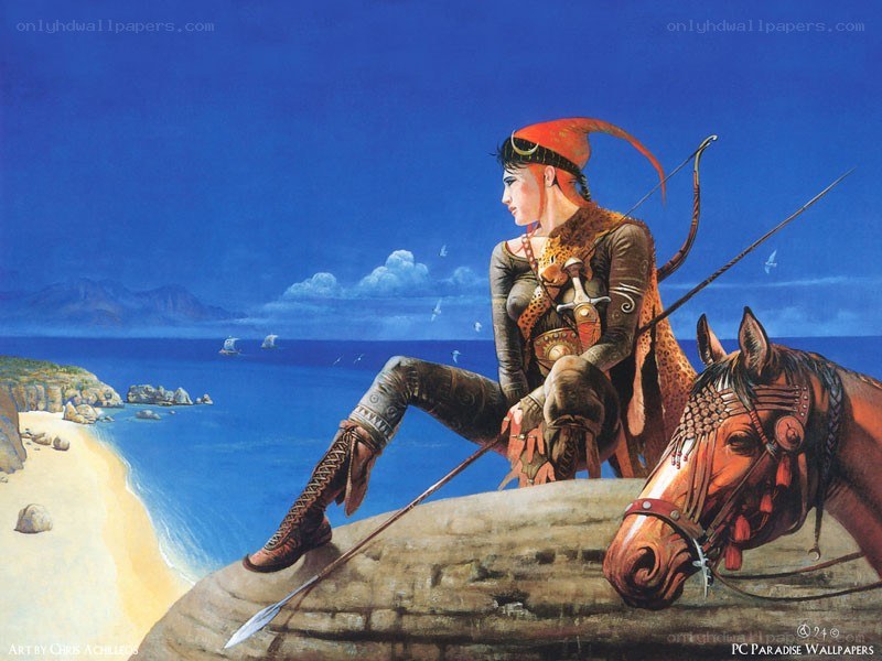 Warrior on a cliff with horse