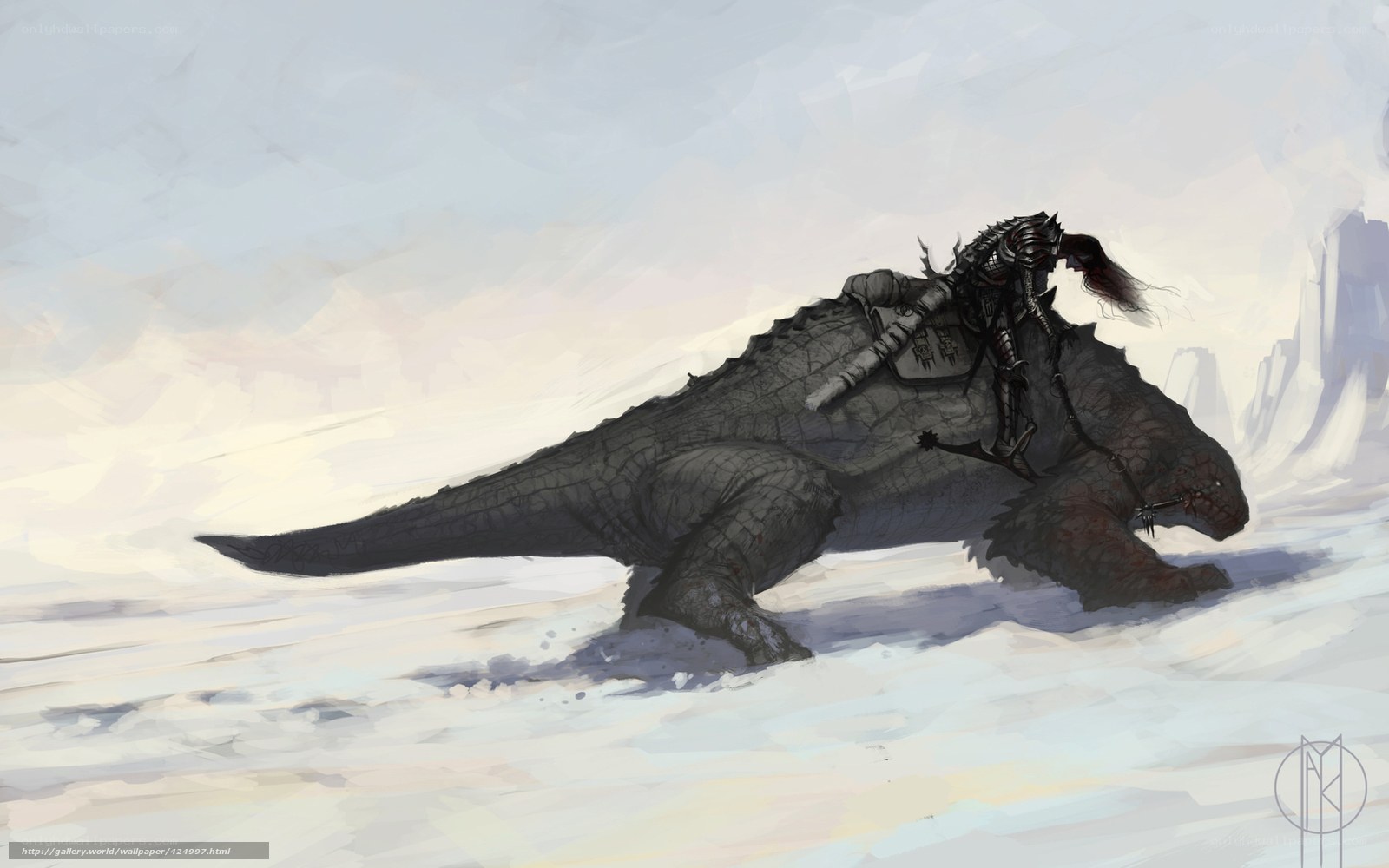 warrior on a dinosaur in snow