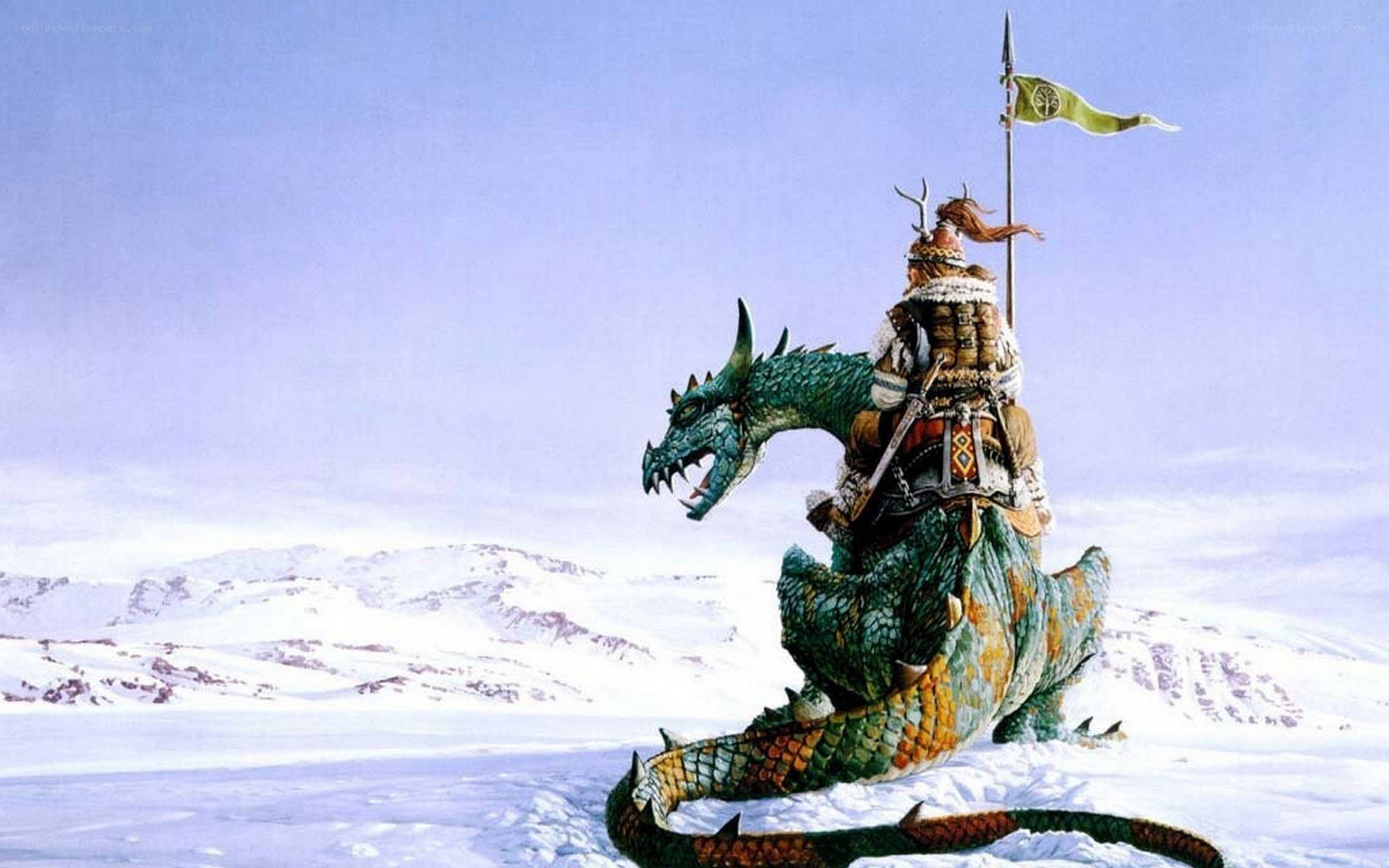 warrior on a dragon in snow