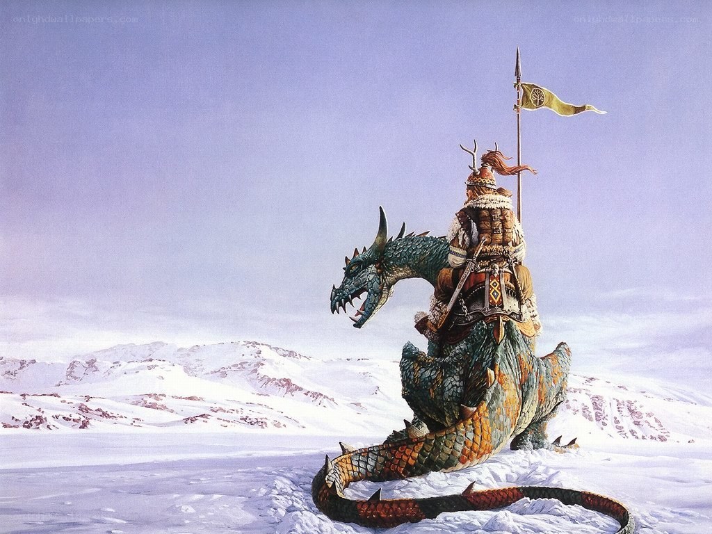 warrior on a dragon in snow
