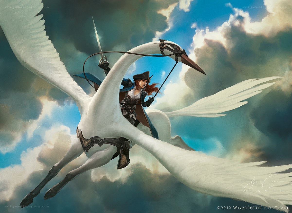 Warrior on a flying swan