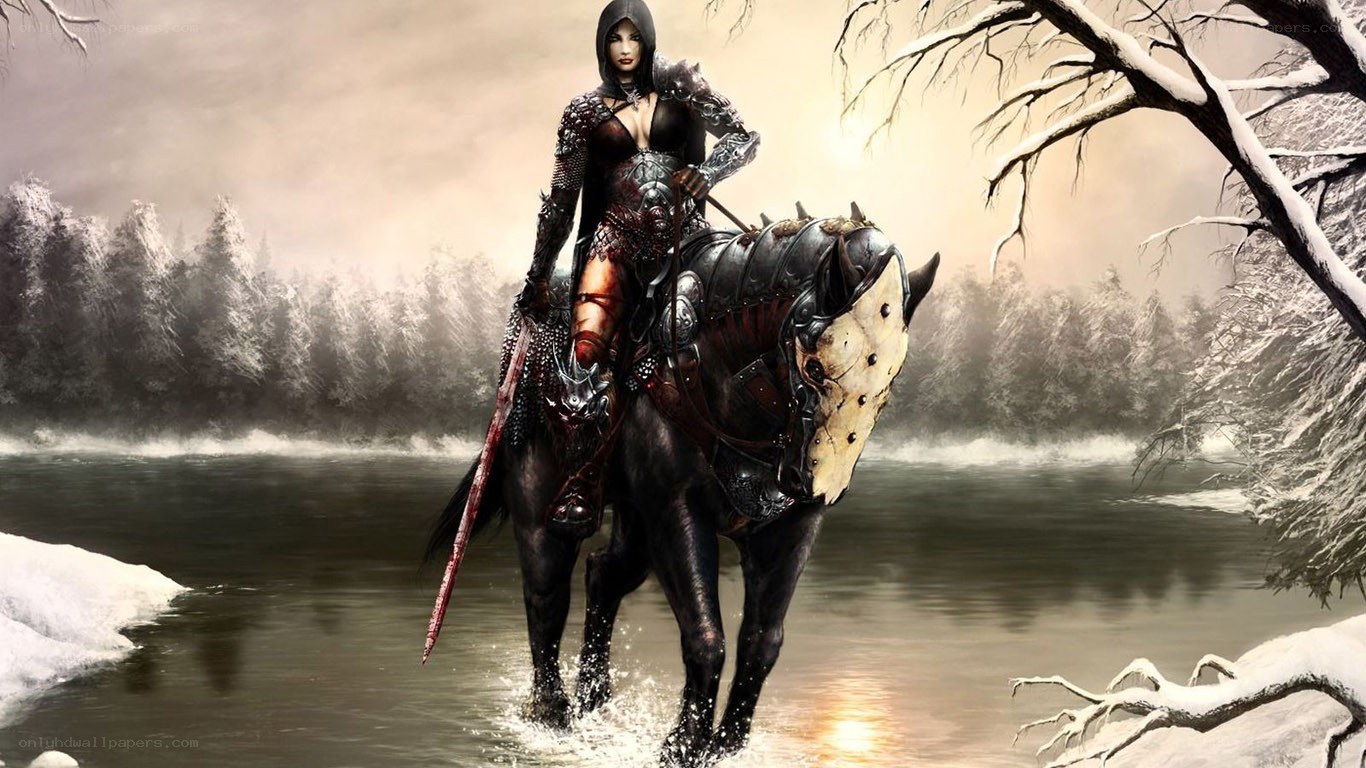 Warrior on a horse in winter