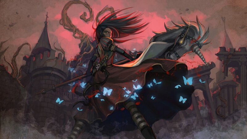 Warrior on a Horse — Red, Dramatic, Night, Digital Art, Castle