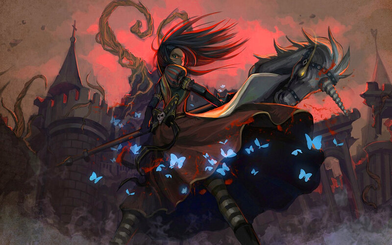 Warrior on a Horse — Red, Dramatic, Night, Digital Art