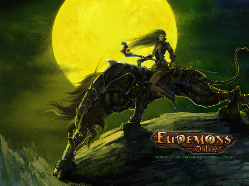 Warrior on a mount under a yellow moon