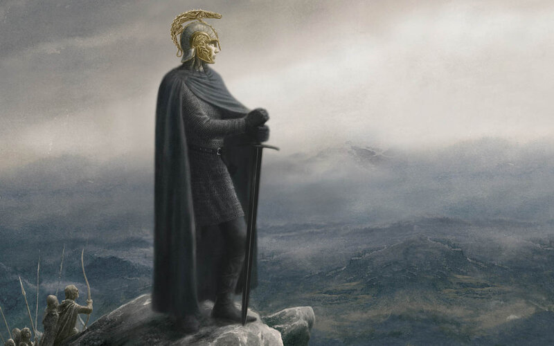 warrior on a mountain peak