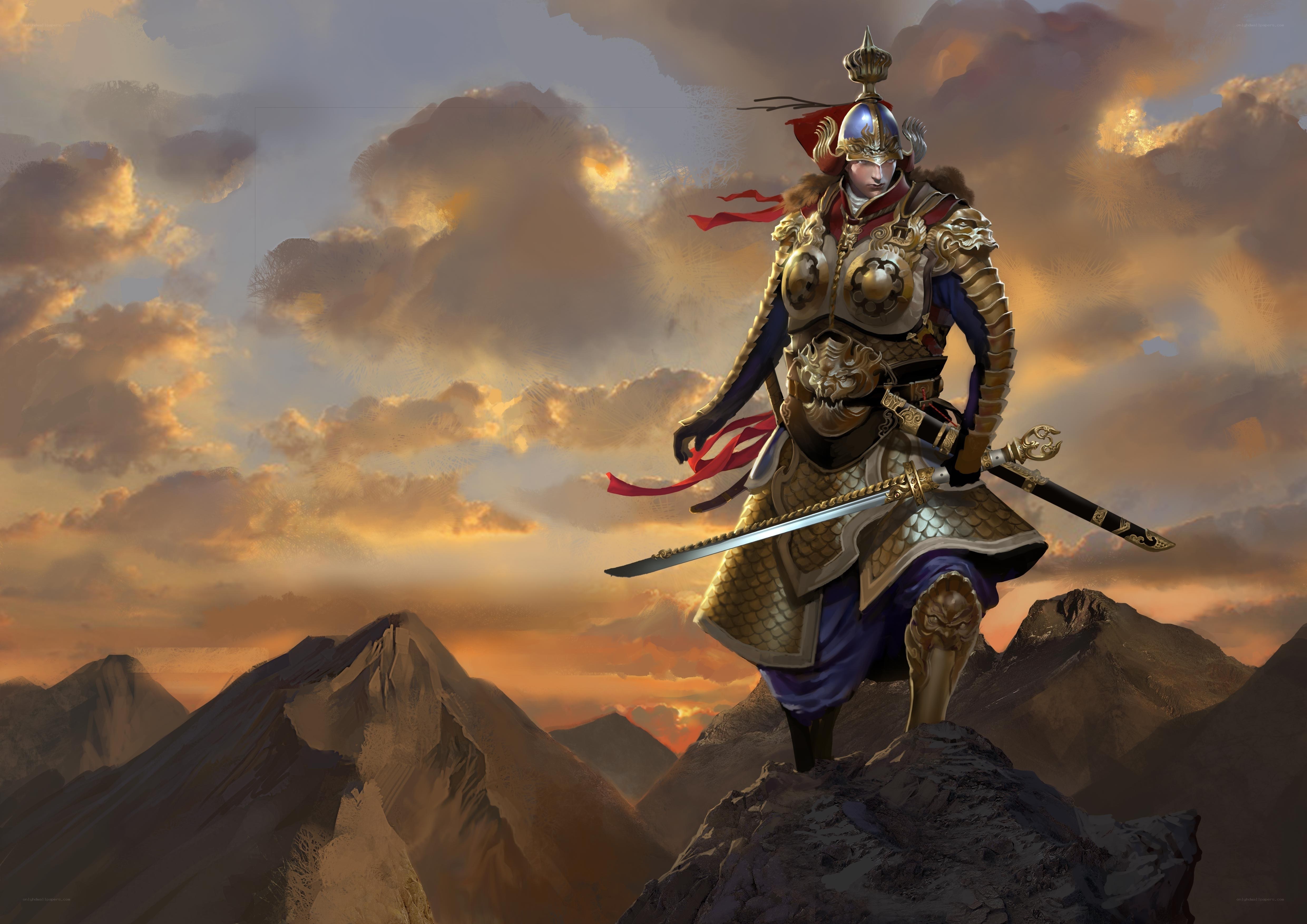 warrior on a mountain peak