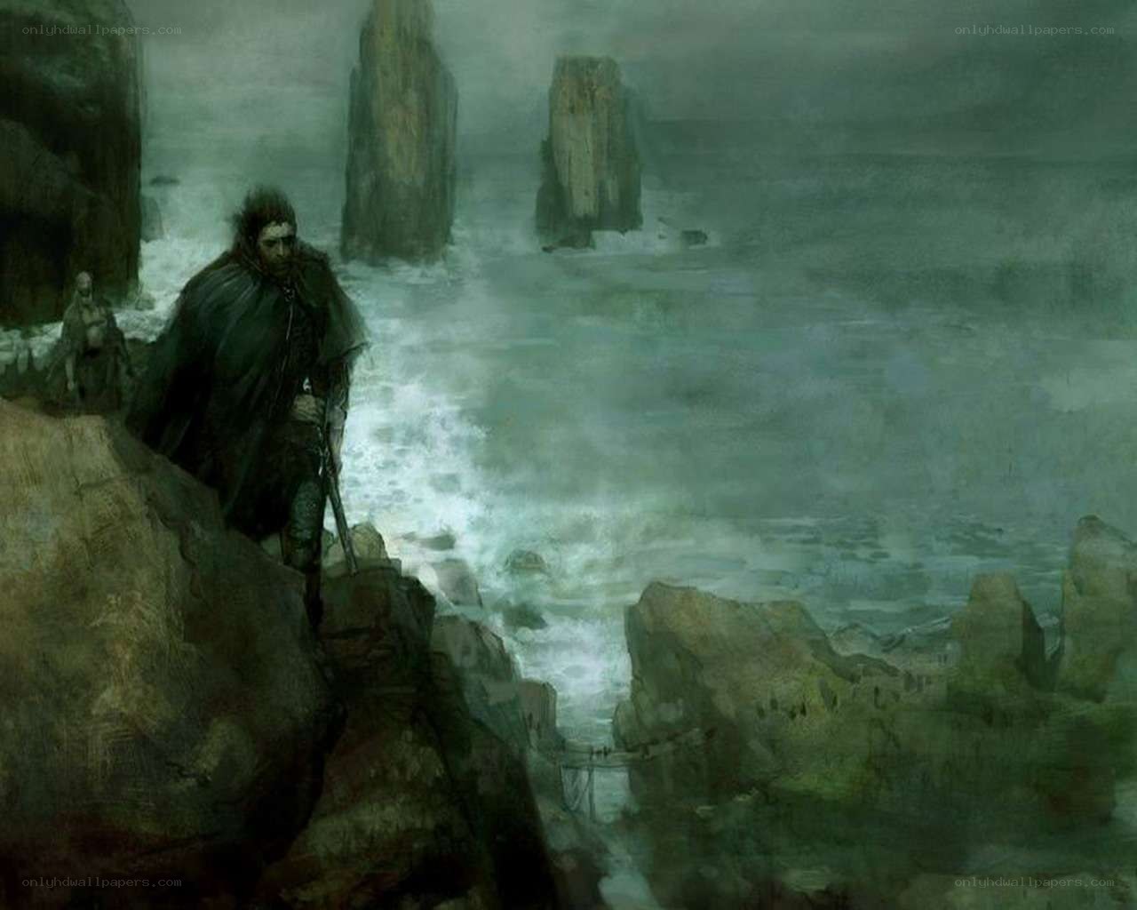 Warrior on a rocky shore