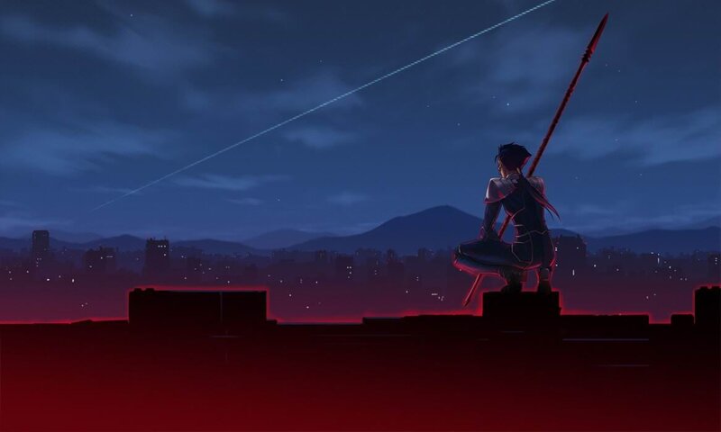 Warrior on a rooftop at night