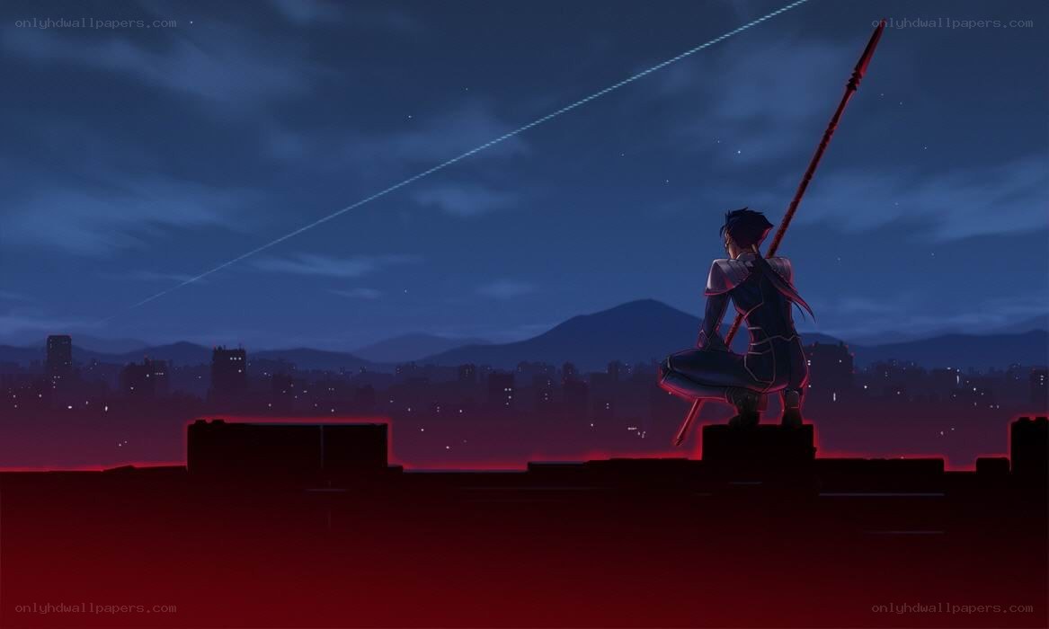 Warrior on a rooftop at night