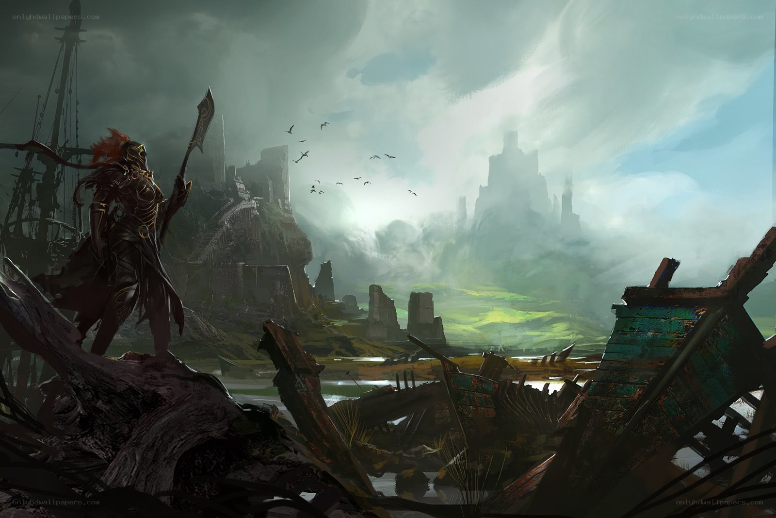 Warrior on a shipwrecked shore
