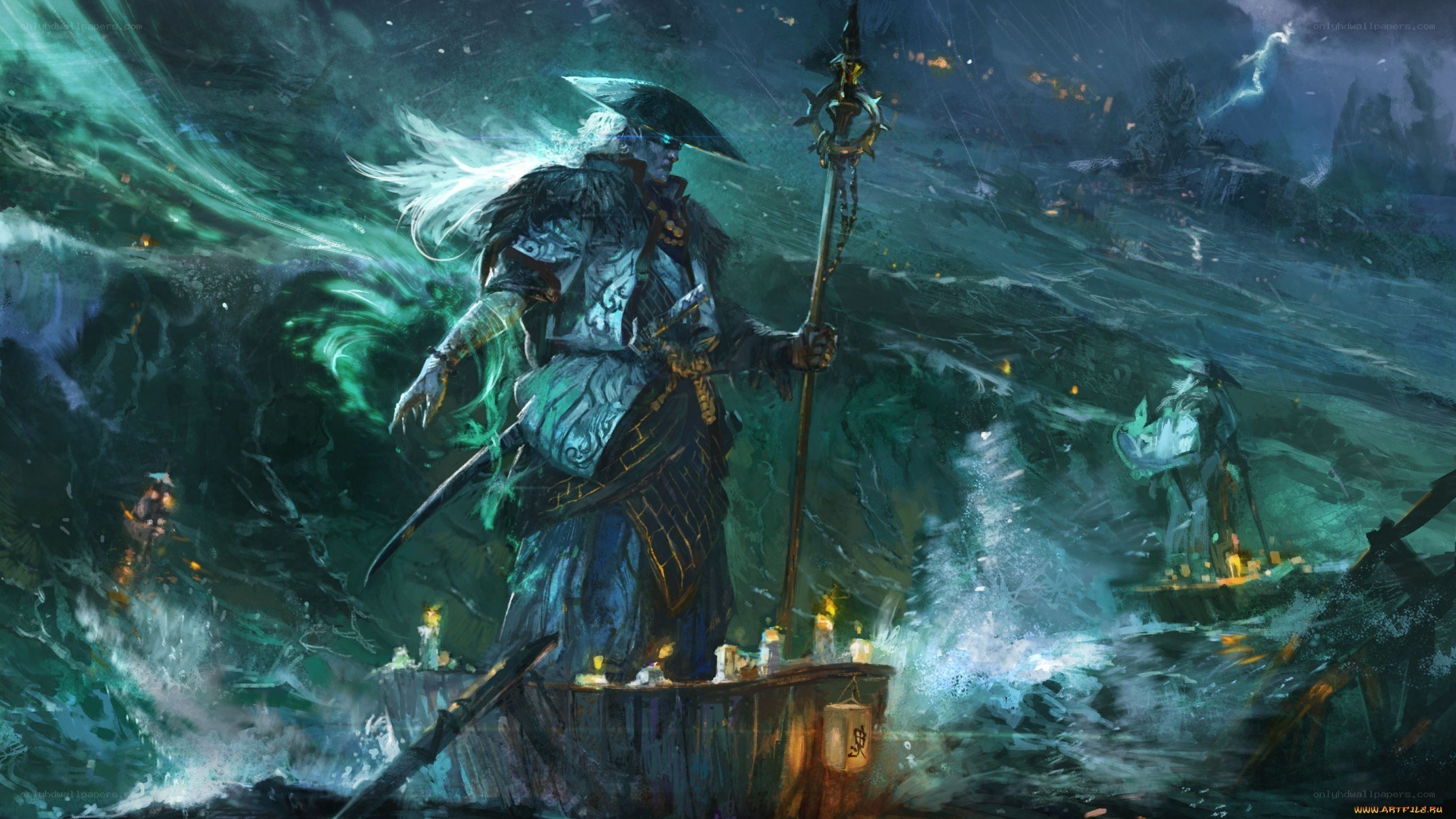 Warrior on a stormy sea