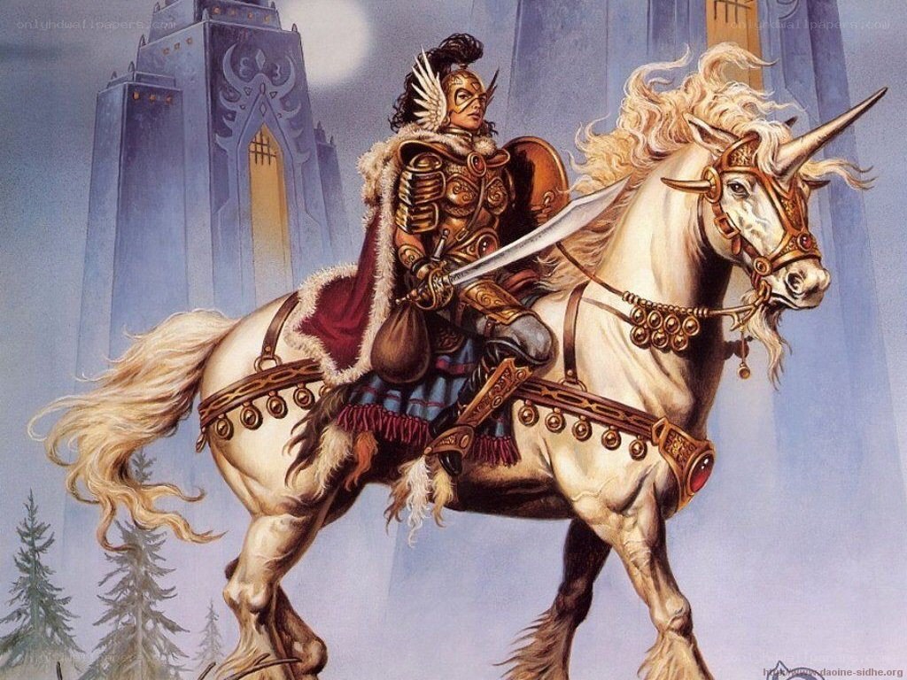 Warrior on a unicorn horse