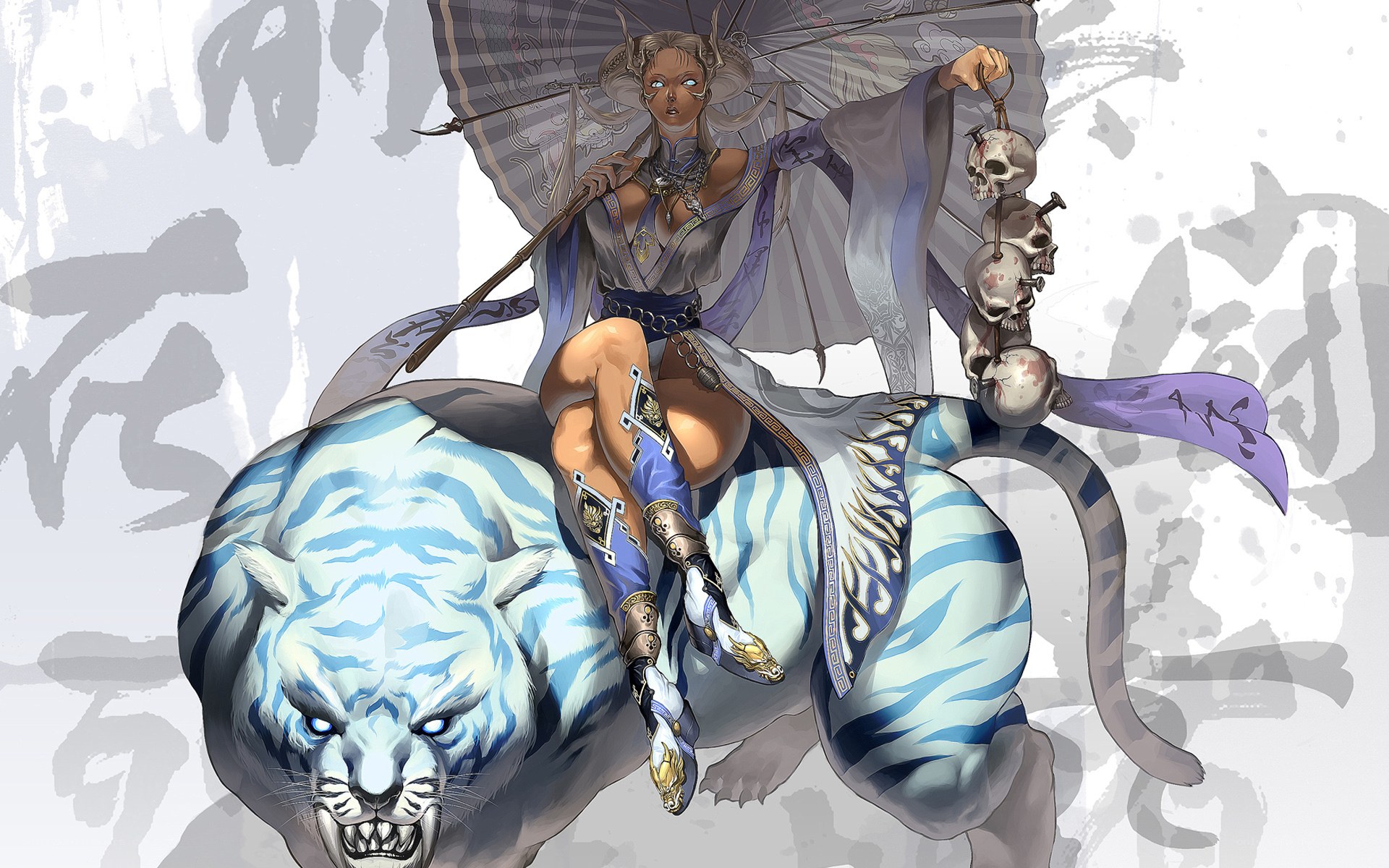 warrior on a white tiger