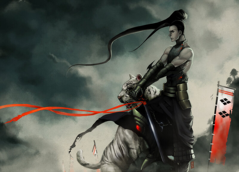 warrior on a white tiger