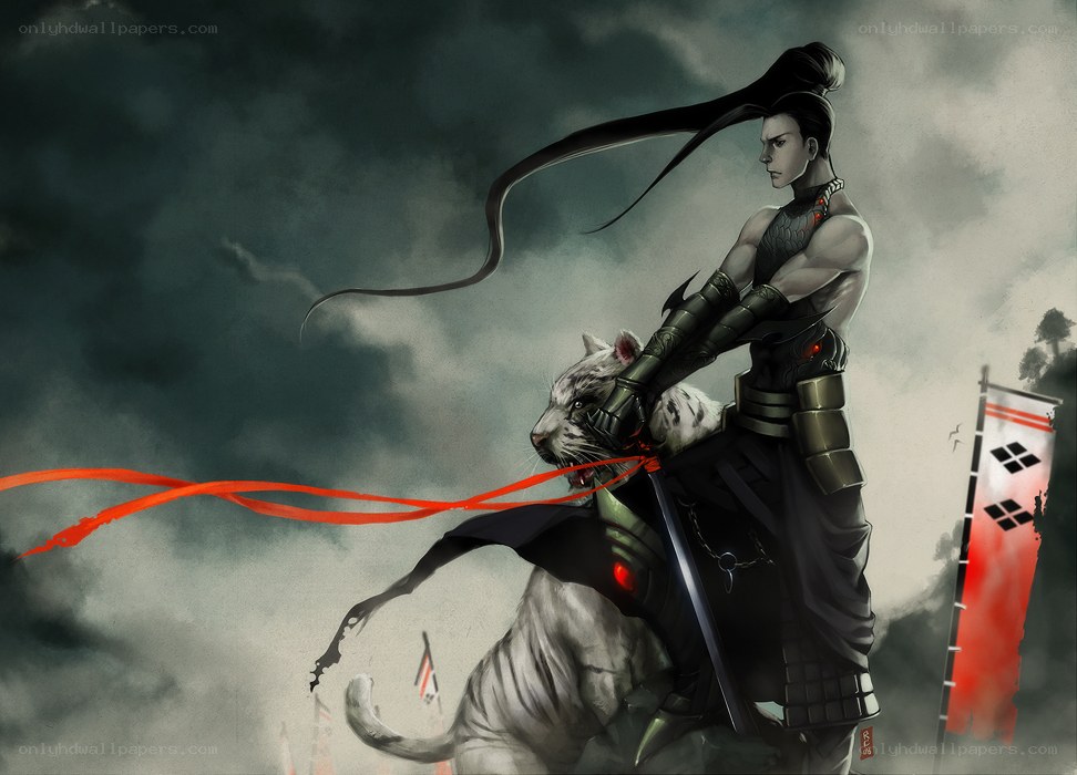 warrior on a white tiger