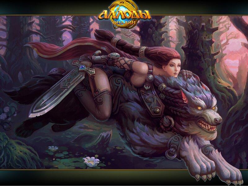 Warrior on a wolf in a forest