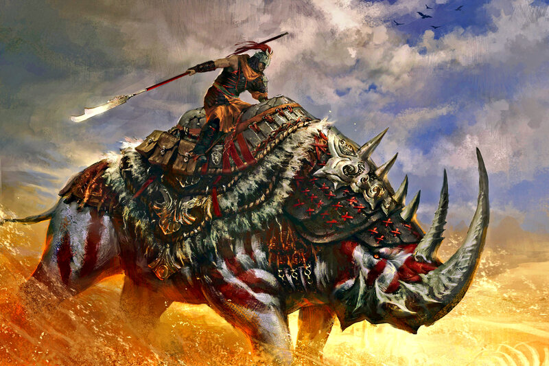 Warrior on Armored Rhino — Brown