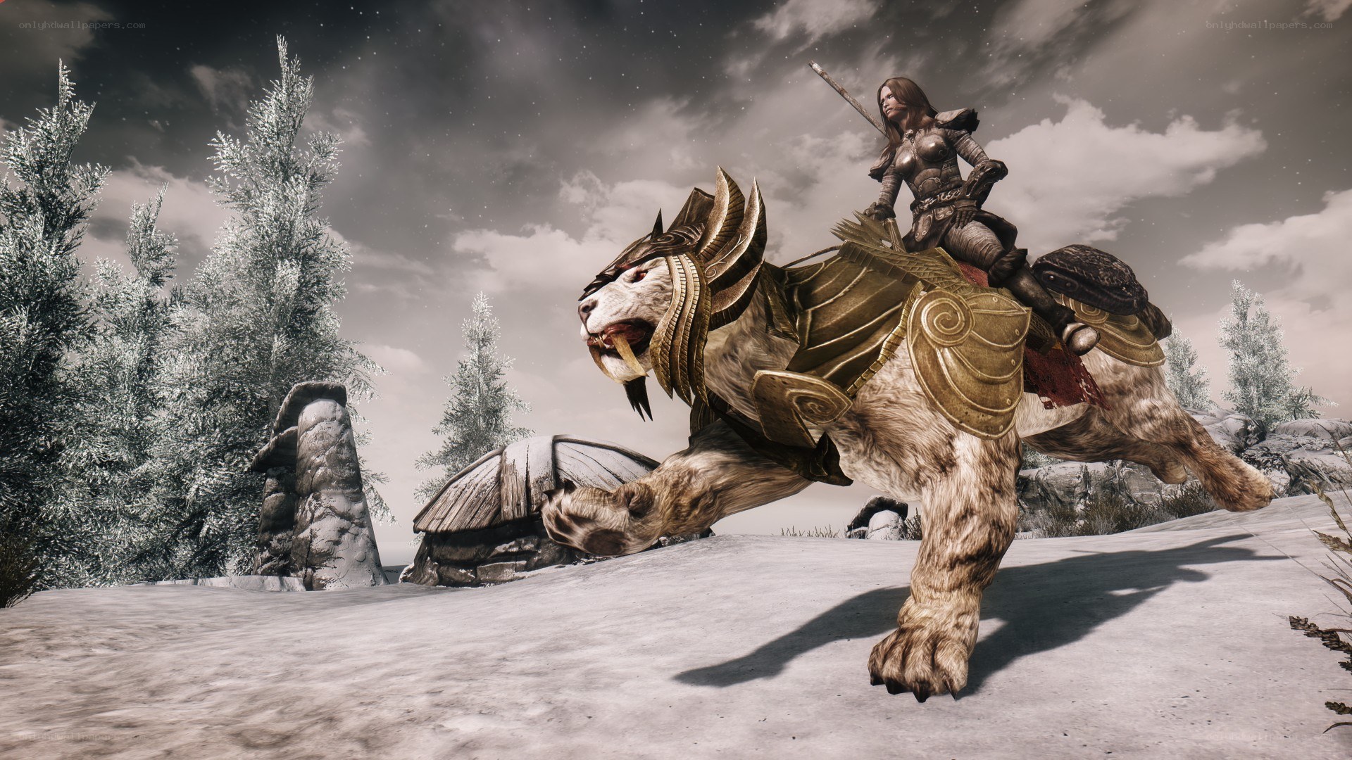 warrior on armored saber-tooth